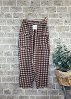 Pantaloni in Lino con Fantasia a Quadri e Vestibilità Baggy