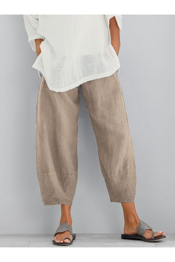 Pantaloni Balloon Donna Cropped con Vita Elasticizzata