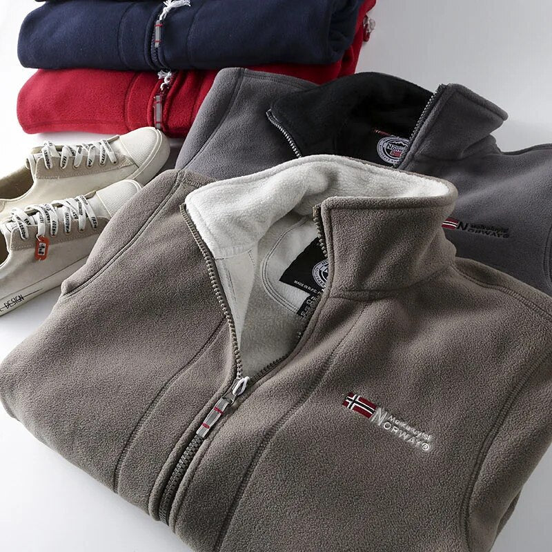 Veste d’hiver pour homme en polaire avec fermeture éclair - chaude, douce et à col montant