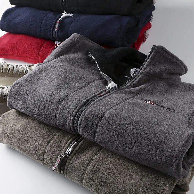 Chaqueta de invierno para hombre de forro polar con cremallera - Cálida, suave y con cuello alto