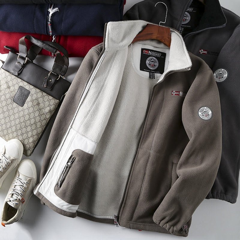 Veste d’hiver pour homme en polaire avec fermeture éclair - chaude, douce et à col montant