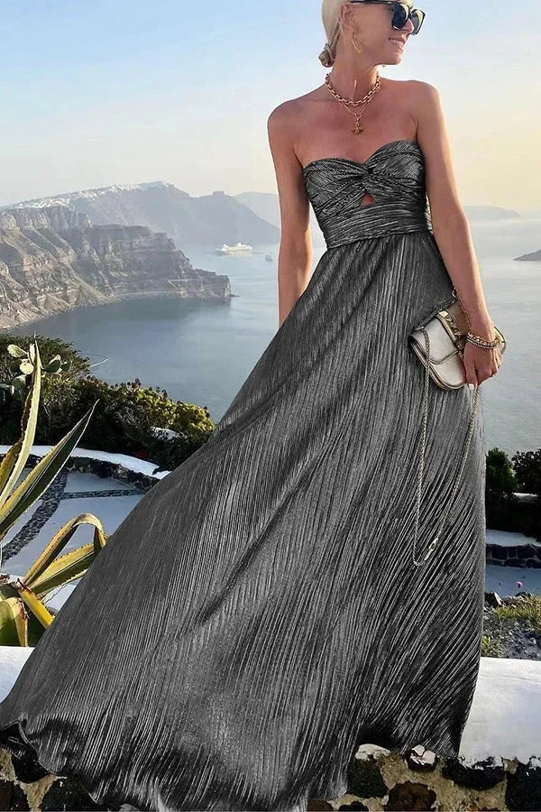 Robe maxi femme plissée scintillante avec bustier