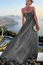 Robe maxi femme plissée scintillante avec bustier