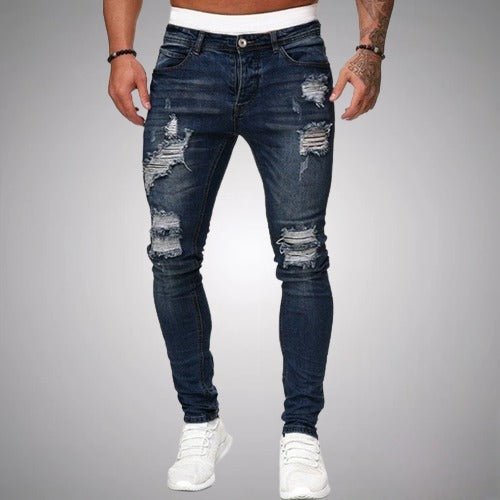 Jeans Uomo Slim Fit Elasticizzati con Effetto Strappato