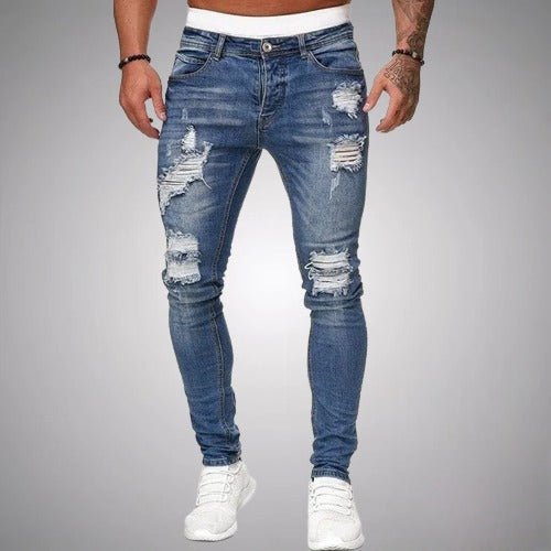 Jeans Uomo Slim Fit Elasticizzati con Effetto Strappato