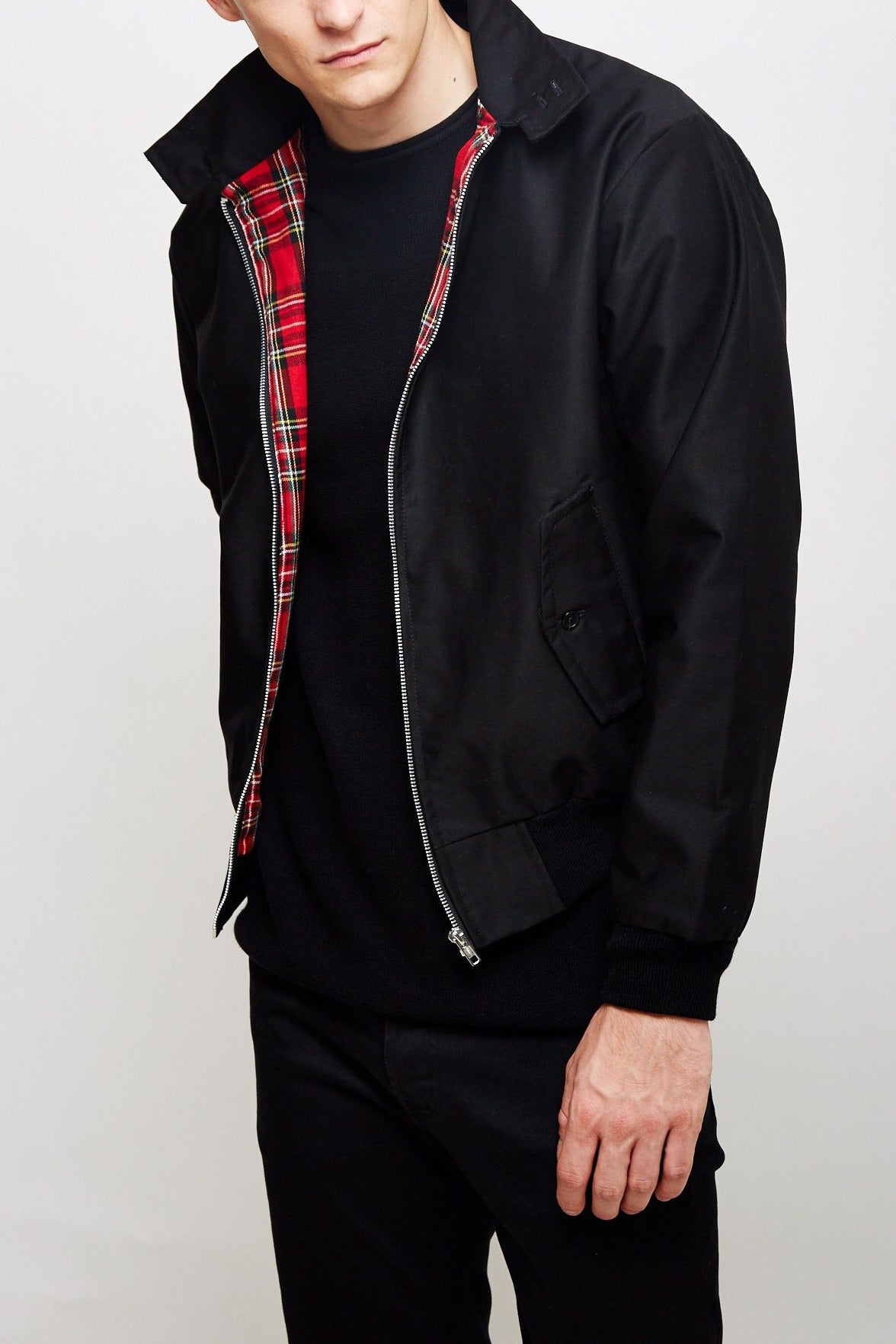 Chaqueta Harrington para hombre con forro de tartán y cremallera – elegancia informal atemporal