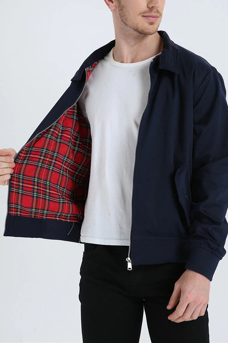 Chaqueta Harrington para hombre con forro de tartán y cremallera – elegancia informal atemporal