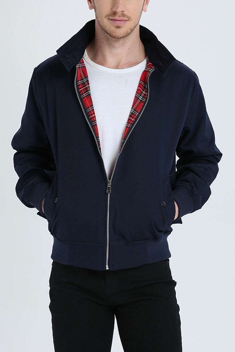 Chaqueta Harrington para hombre con forro de tartán y cremallera – elegancia informal atemporal