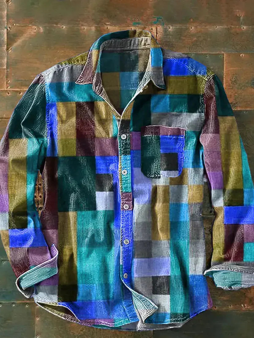 Camicia Uomo Patchwork a Maniche Lunghe