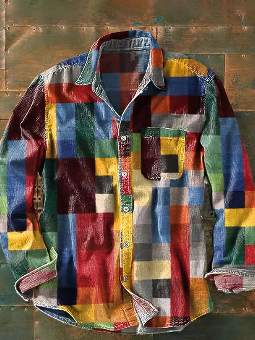 Camicia Uomo Patchwork a Maniche Lunghe