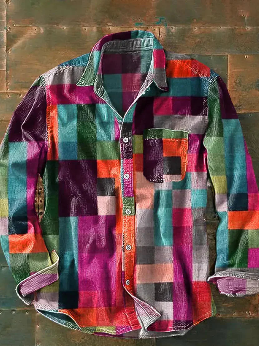 Camicia Uomo Patchwork a Maniche Lunghe