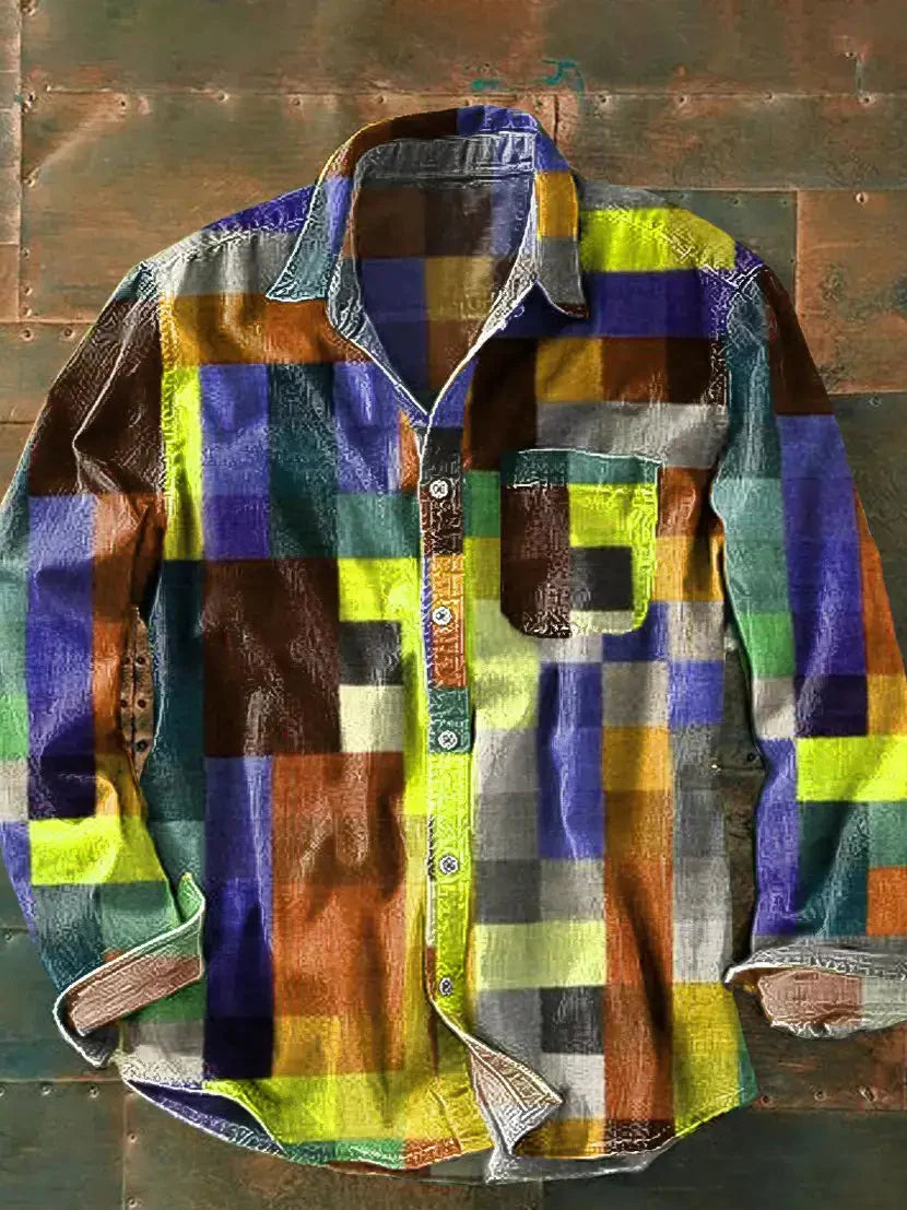 Camicia Uomo Patchwork a Maniche Lunghe