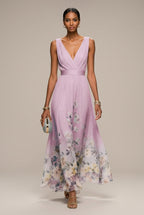 Robe maxi femme à fleurs avec col en V