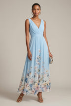 Robe maxi femme à fleurs avec col en V