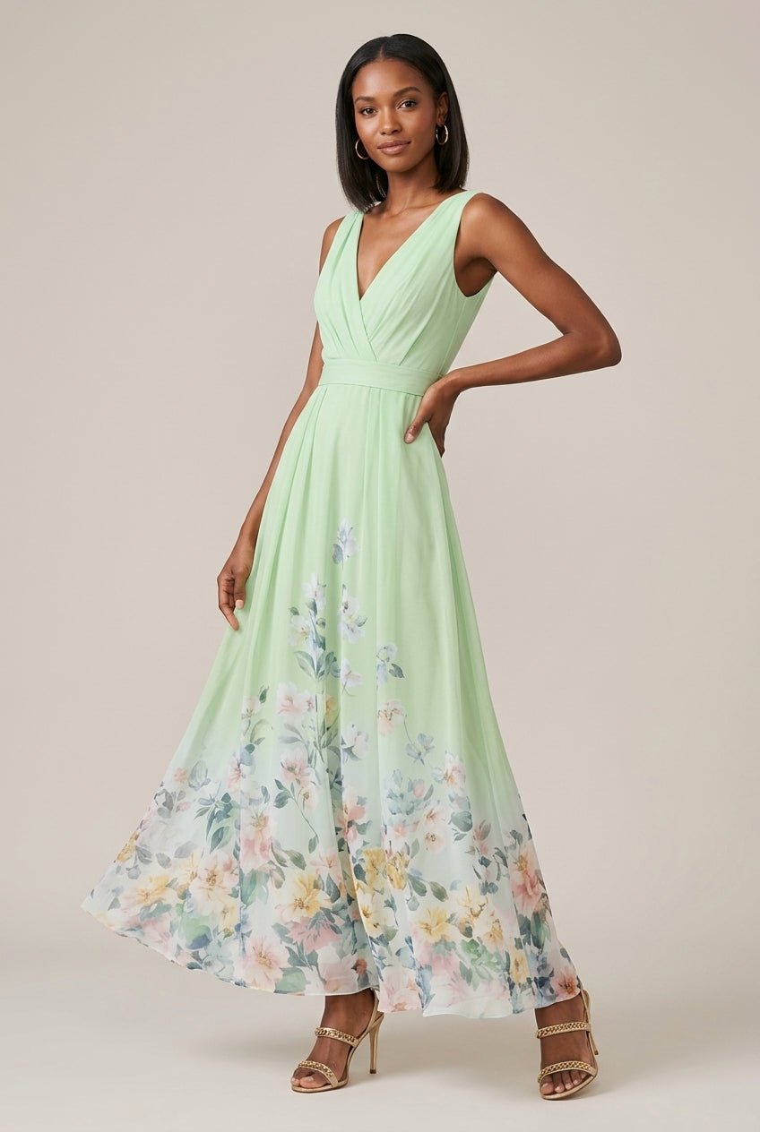 Robe maxi femme à fleurs avec col en V