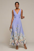 Robe maxi femme à fleurs avec col en V