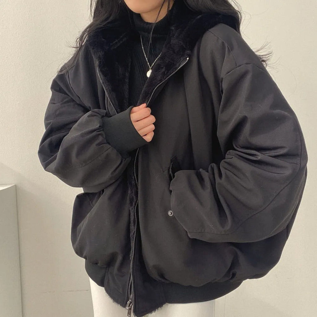 Bomber Oversize Donna con Cappuccio e Tasche Utility