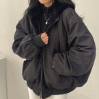 Bomber Oversize Donna con Cappuccio e Tasche Utility