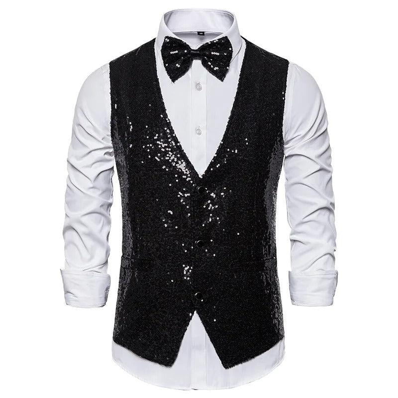 Chaleco elegante para hombre con lentejuelas – Estilo brillante para fiestas y eventos especiales