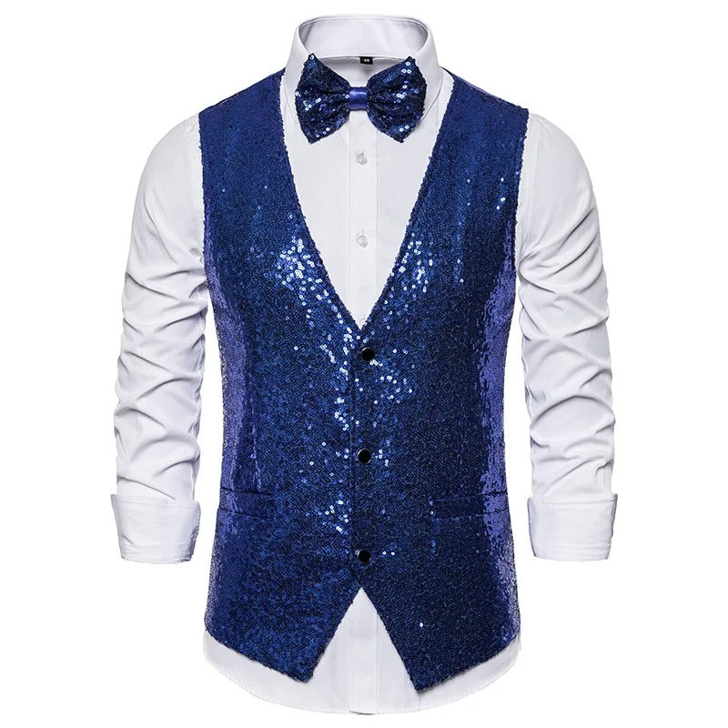 Chaleco elegante para hombre con lentejuelas – Estilo brillante para fiestas y eventos especiales