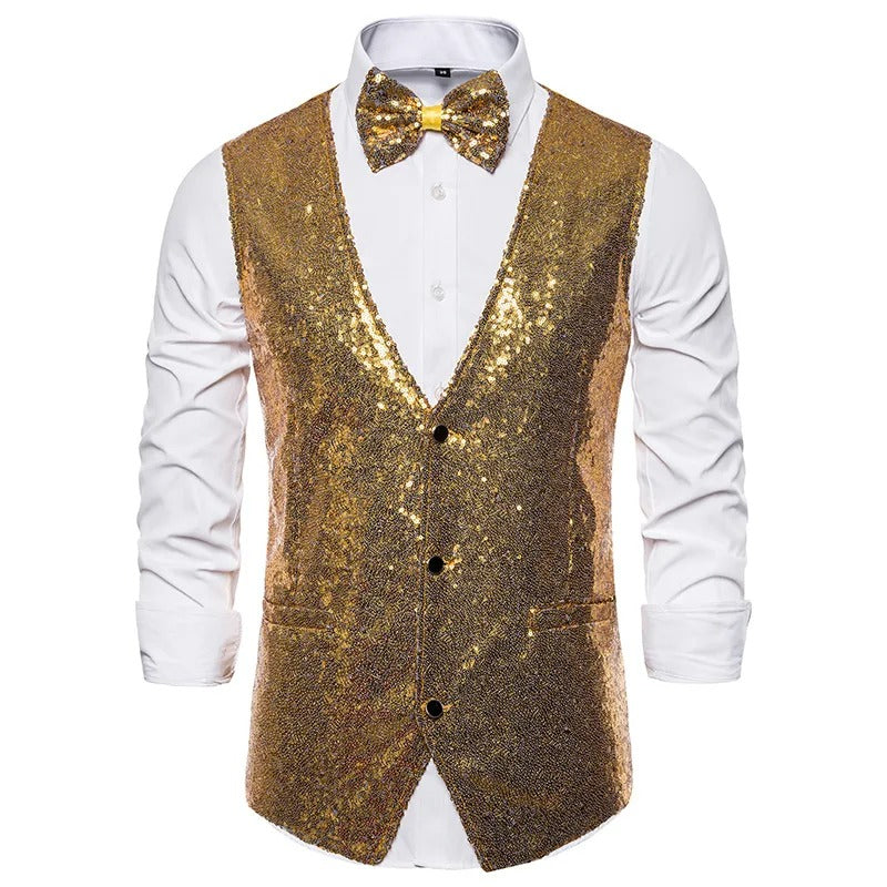 Chaleco elegante para hombre con lentejuelas – Estilo brillante para fiestas y eventos especiales