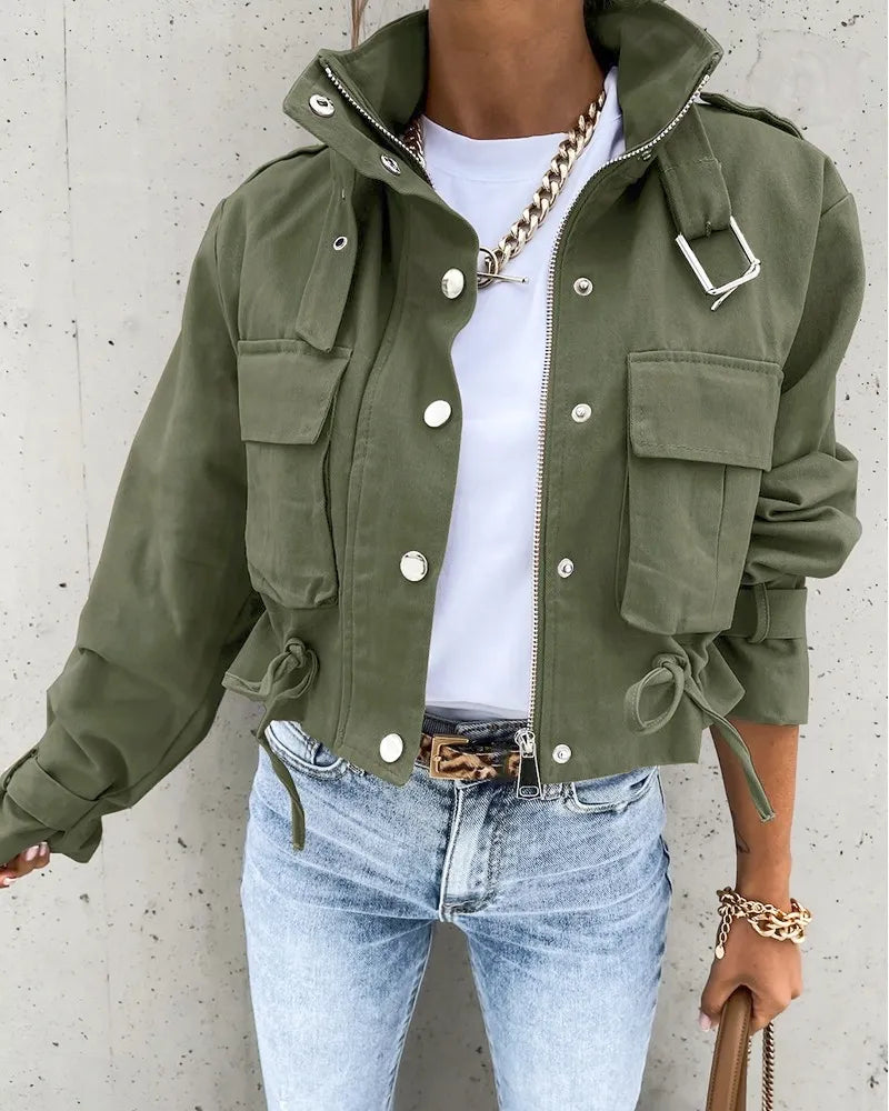Bomber Cropped Donna Leggero con Collo Alto