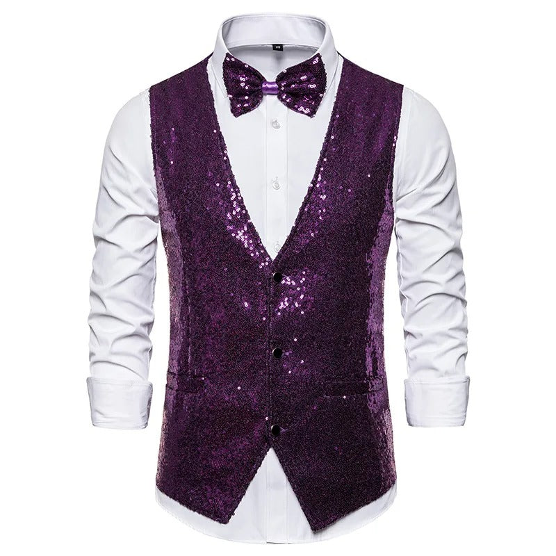Chaleco elegante para hombre con lentejuelas – Estilo brillante para fiestas y eventos especiales