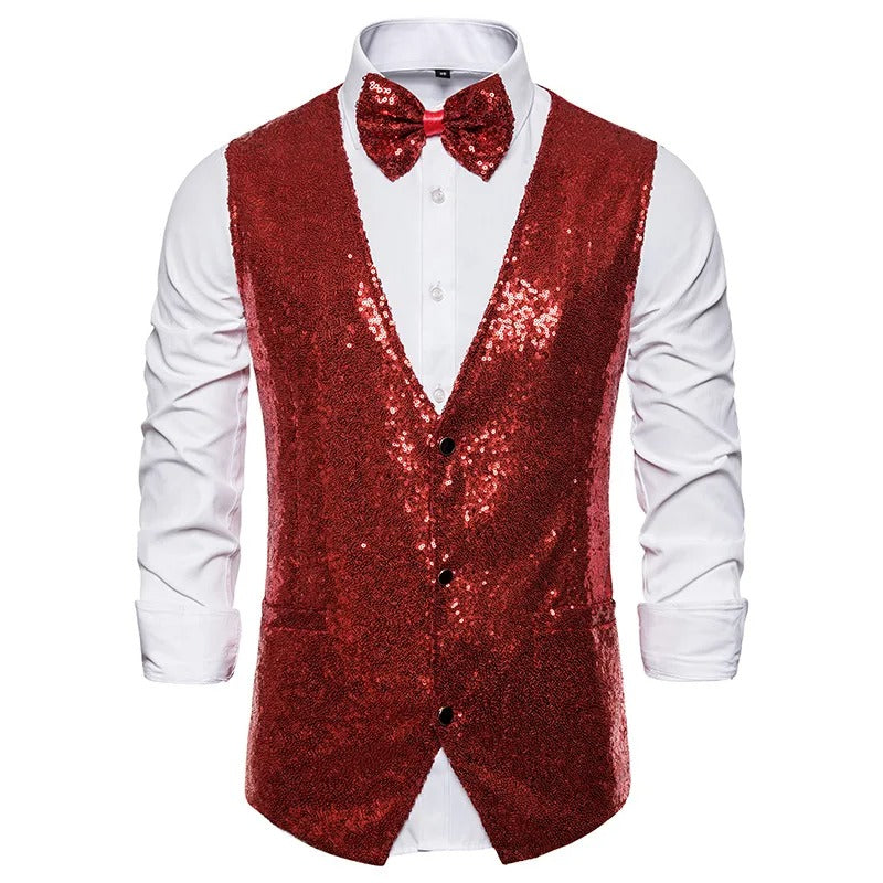 Chaleco elegante para hombre con lentejuelas – Estilo brillante para fiestas y eventos especiales