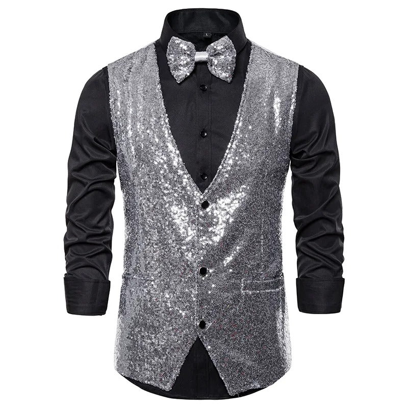 Chaleco elegante para hombre con lentejuelas – Estilo brillante para fiestas y eventos especiales