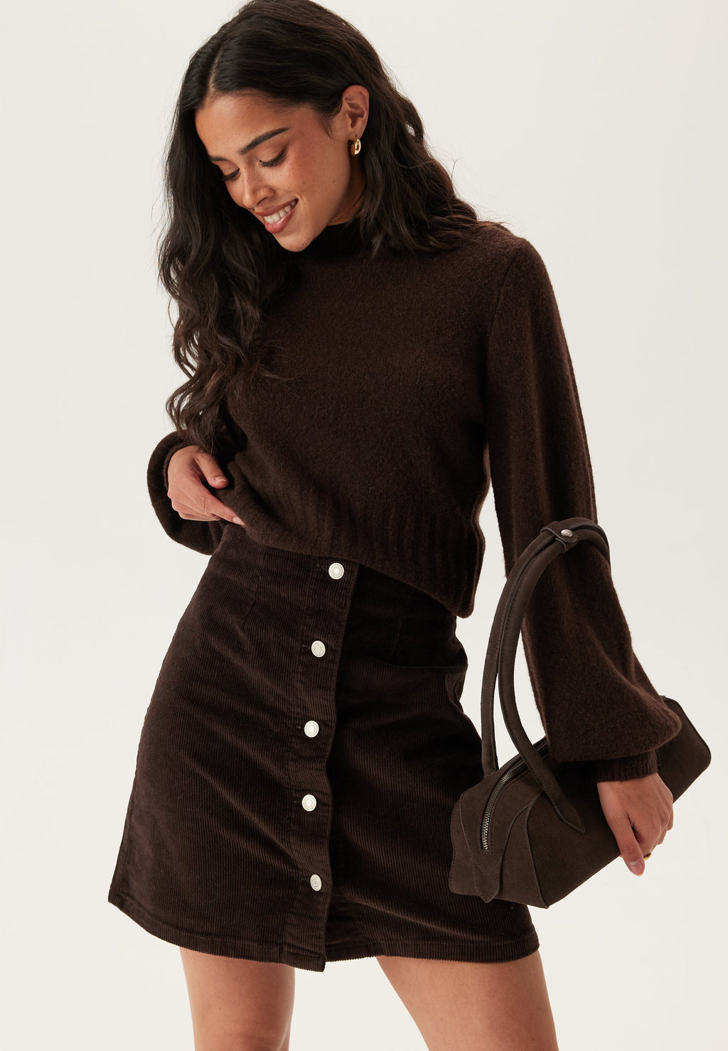 Gonna Mini in Corduroy con Vita Alta e Chiusura a Bottoni