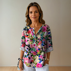 Blusa Donna Estiva Stampata con Scollo a V – Leggera e Casual con Maniche a 3/4