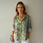 Blusa Donna Estiva Stampata con Scollo a V – Leggera e Casual con Maniche a 3/4
