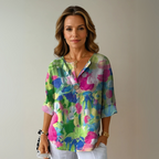 Blusa Donna Estiva Stampata con Scollo a V – Leggera e Casual con Maniche a 3/4