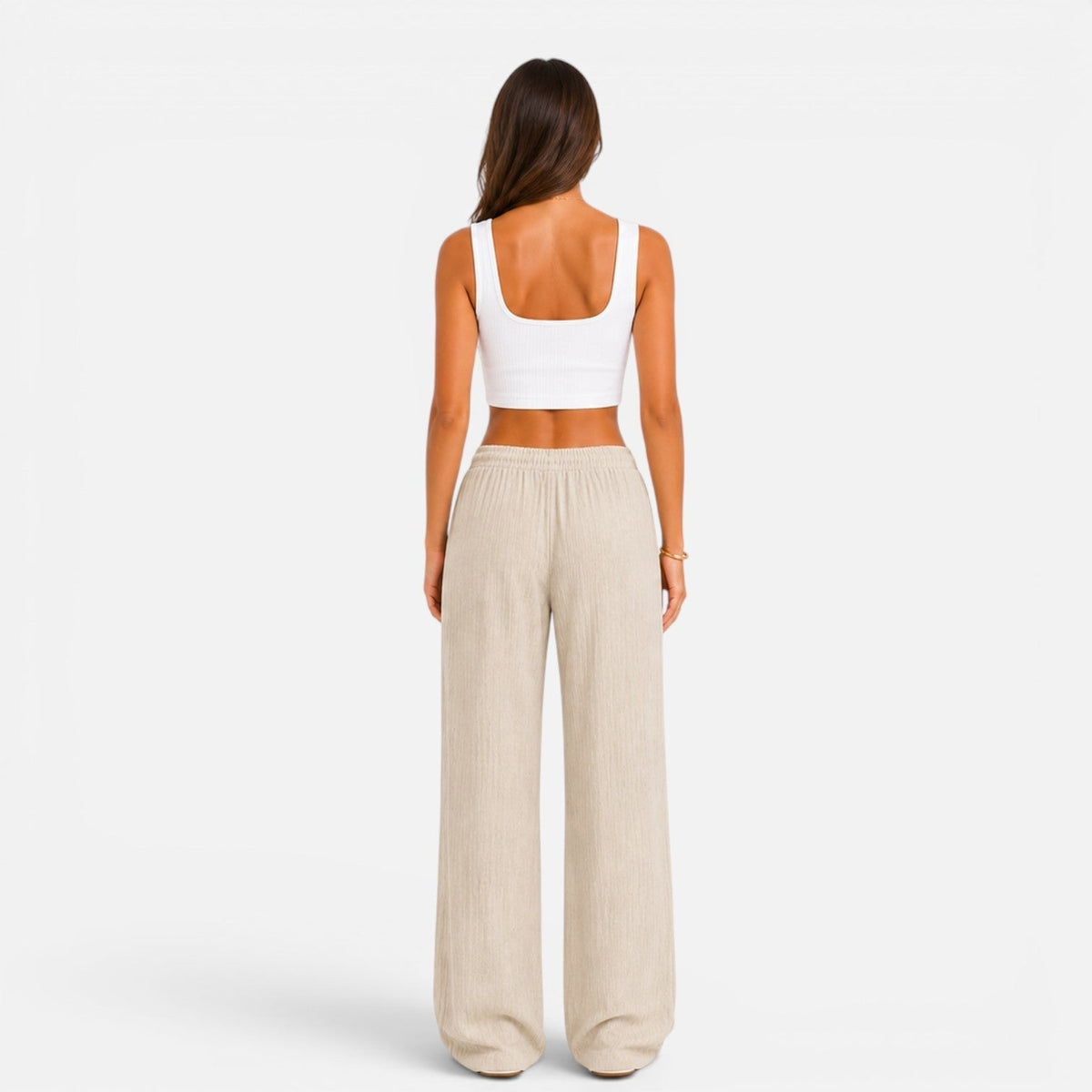 Pantaloni Donna a Gamba Larga con Vita Regolabile