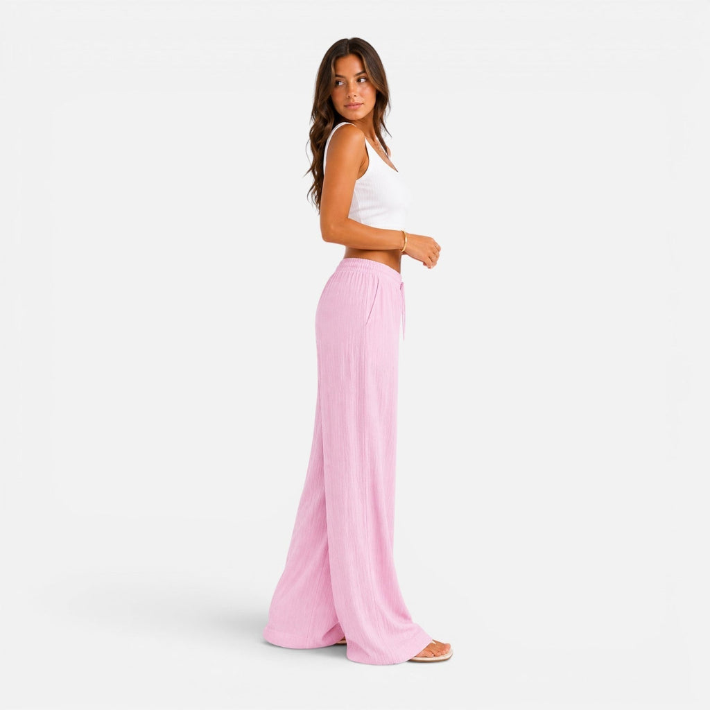 Pantaloni Donna a Gamba Larga con Vita Regolabile