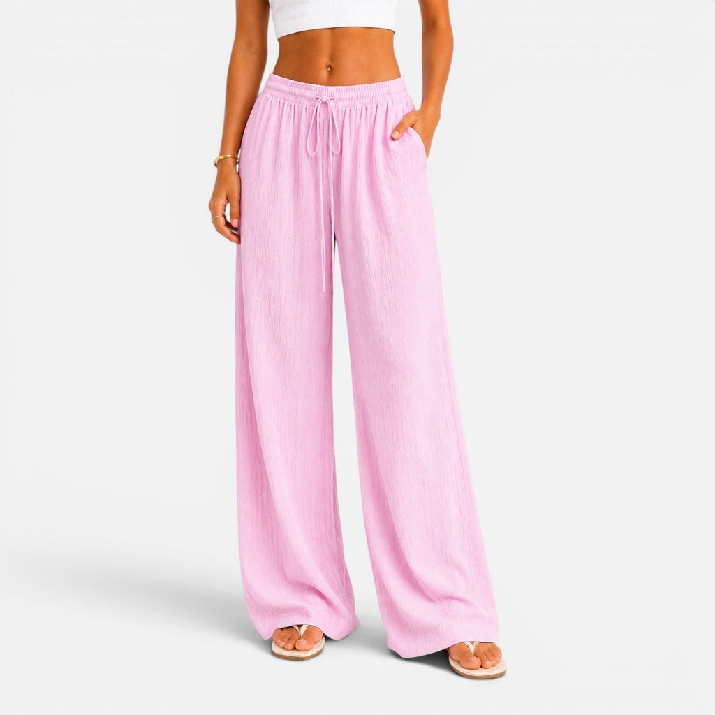 Pantaloni Donna a Gamba Larga con Vita Regolabile