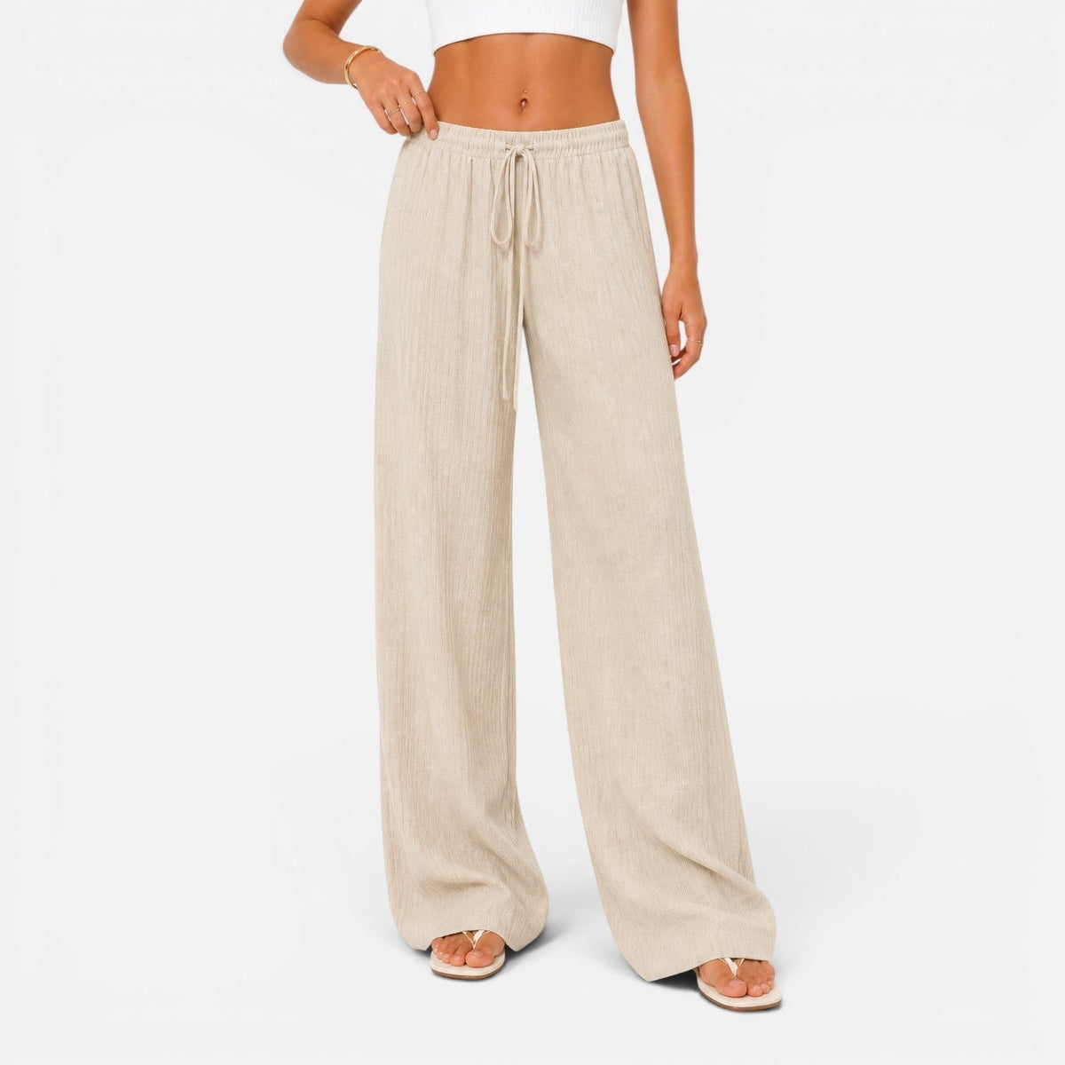 Pantaloni Donna a Gamba Larga con Vita Regolabile