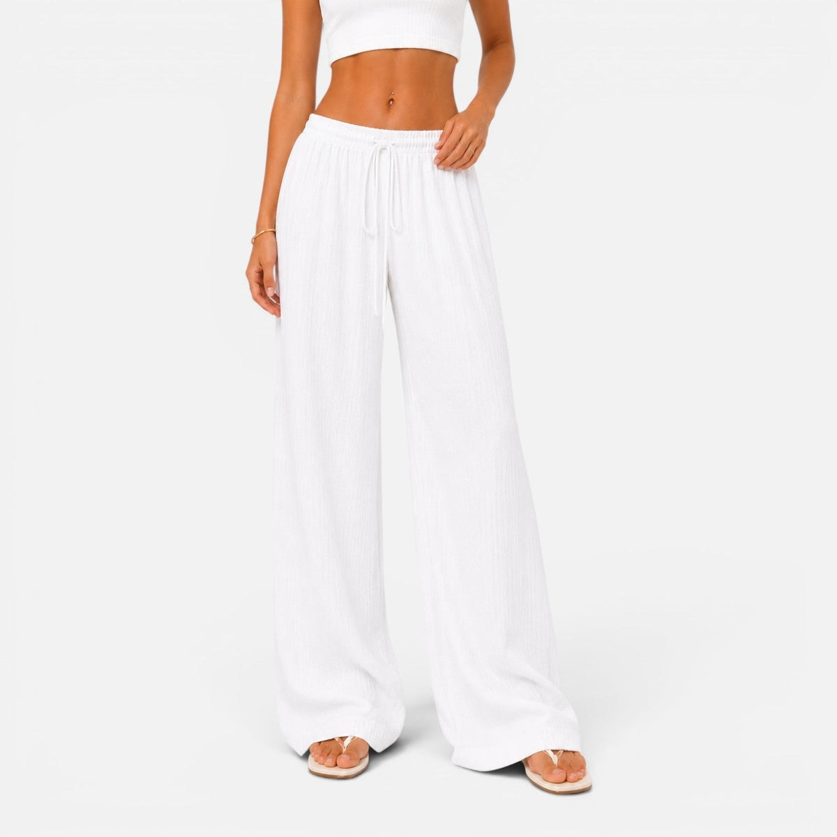 Pantaloni Donna a Gamba Larga con Vita Regolabile