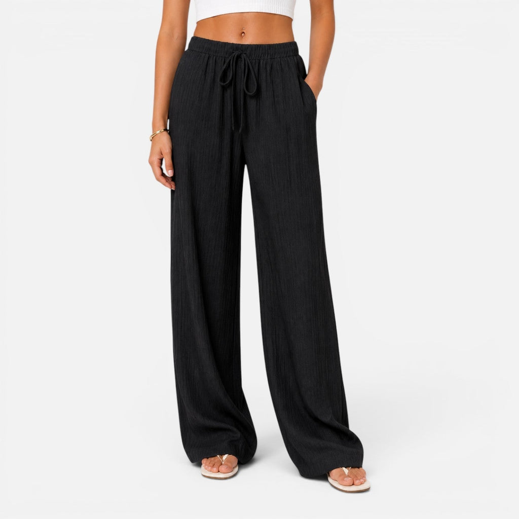 Pantaloni Donna a Gamba Larga con Vita Regolabile