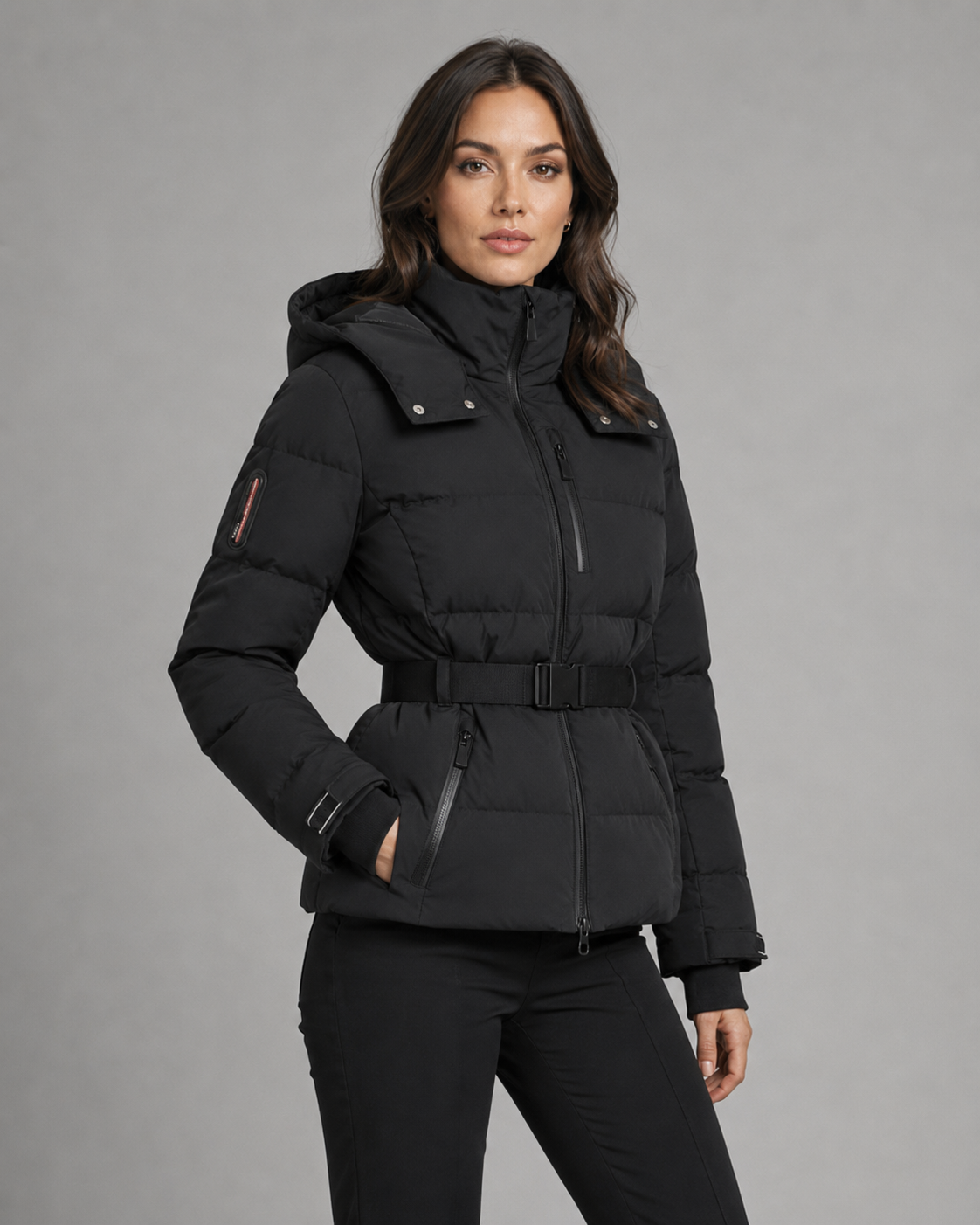 Piumino Donna con Cappuccio e Cintura