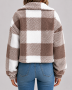 Veste teddy femme à carreaux en polaire