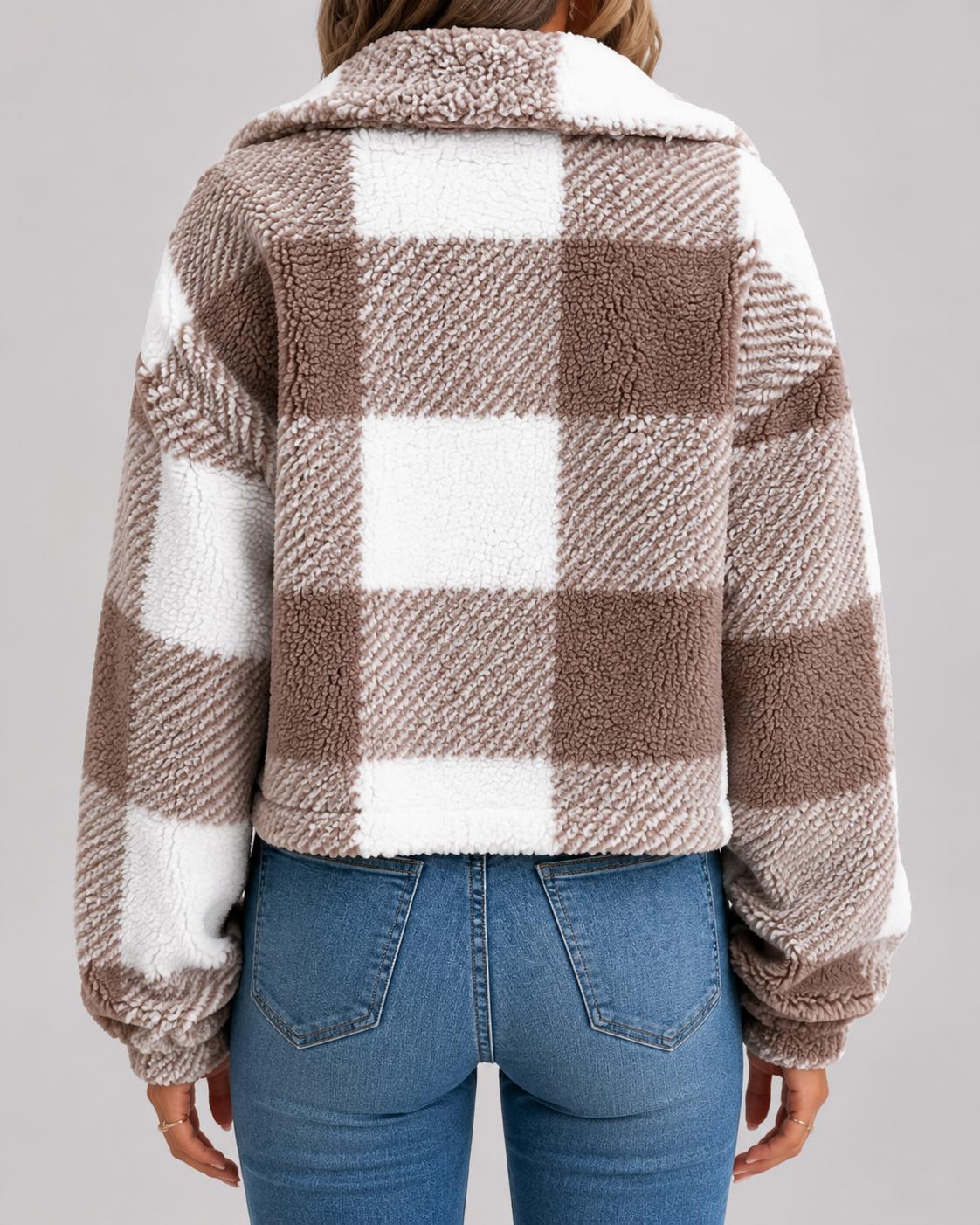 Veste teddy femme à carreaux en polaire