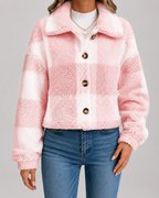 Veste teddy femme à carreaux en polaire