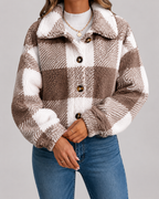 Veste teddy femme à carreaux en polaire