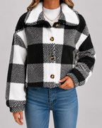 Veste teddy femme à carreaux en polaire