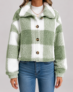 Veste teddy femme à carreaux en polaire
