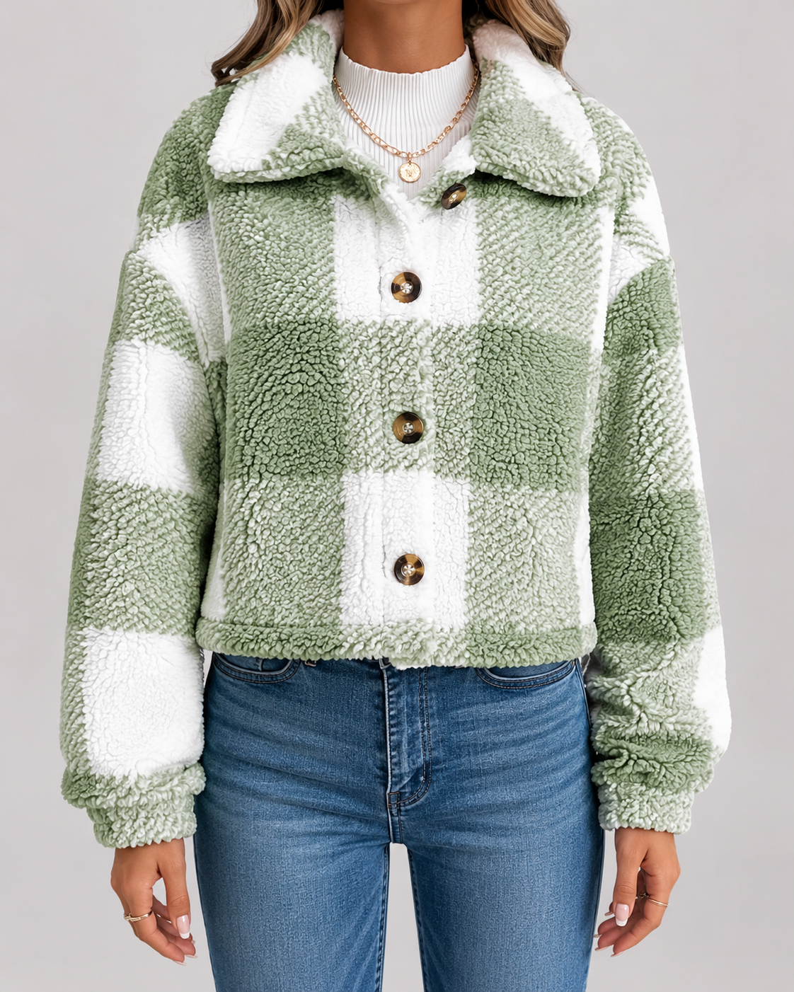 Veste teddy femme à carreaux en polaire