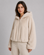 Giacca Donna in Pelliccia Sintetica con Cappuccio