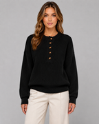 Maglione Henley Donna a Coste con Bottoni