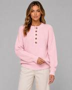 Maglione Henley Donna a Coste con Bottoni